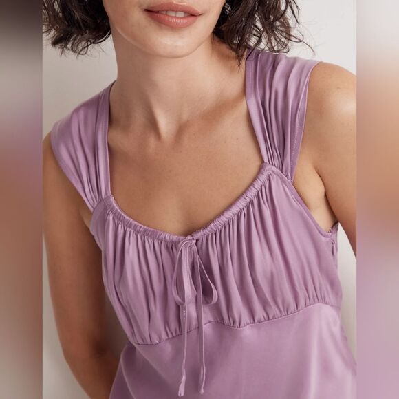 Madewell Square Neck Midi Dress Lilac Satin sleeveless adjustable size 6 new NWT - Picture 4 of 16